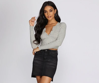 Skinny Stripes Cropped Henley