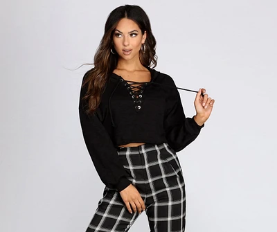 Cozy Lace Up Cropped Hoodie
