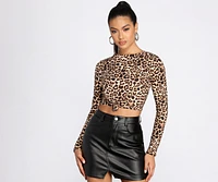 Leopard Print Brushed Knit Crop Top