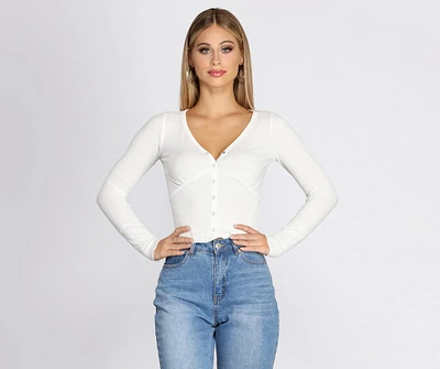 Button Up Henley Crop Top