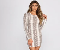 Snake Print Waffle Knit Mini Dress