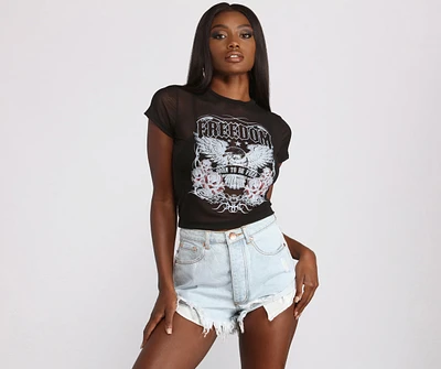 Born To Be Free Graphic Mesh Top