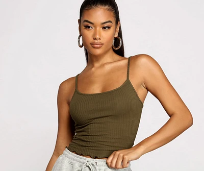 Frilled and Flirty Cropped Ribbed Cami