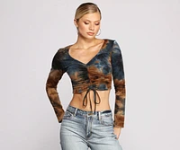 Trendy Tie Dye Drawstring Crop Top