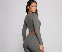 Ribbed Knit Henley Crop Top