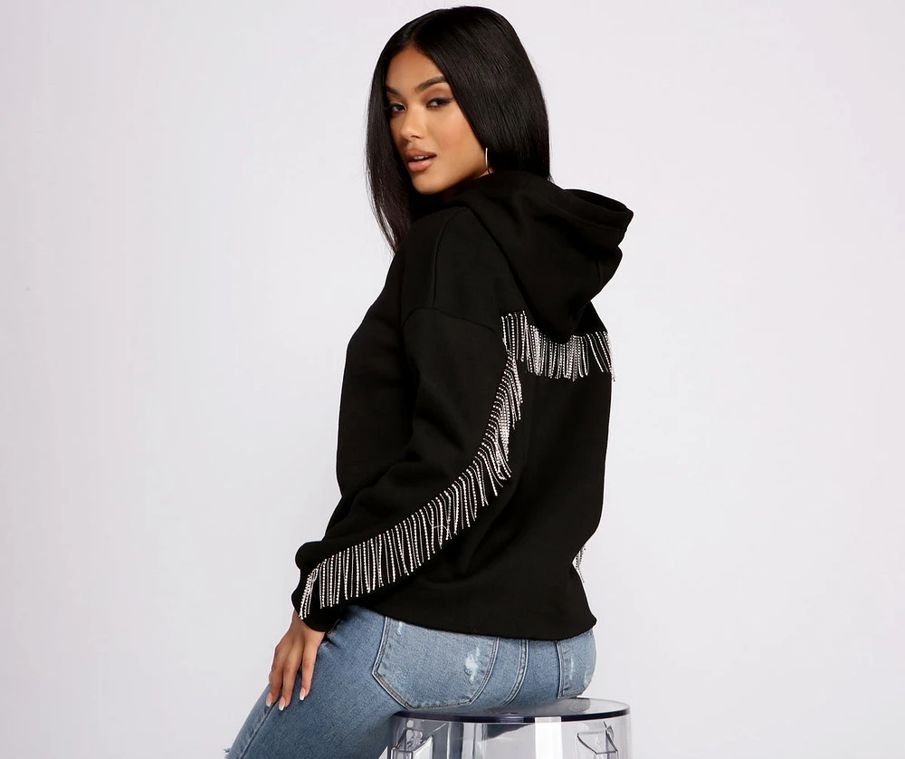 Glam Rhinestone Fringe Hoodie