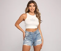 Queen Vibes Rhinestone Crop Top