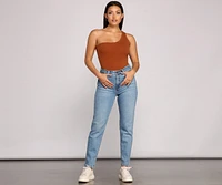 Stylish Basic One-Shoulder Bodysuit