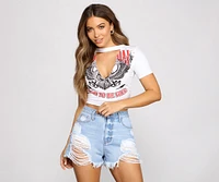 Daring And Distressed Freedom Graphic Crop Top