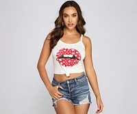 Starry Lip Graphic Cropped Tank