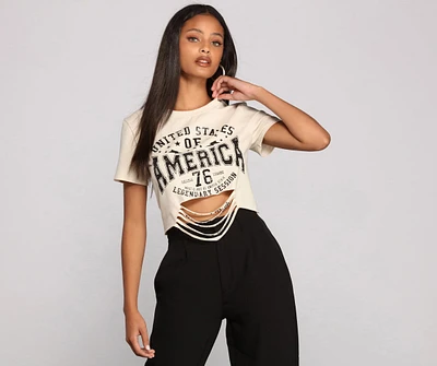 USA Slashed Graphic Crop Top