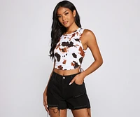 Cow Print Ruched Crop Top