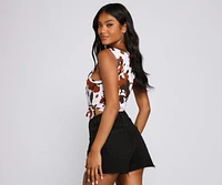 Cow Print Ruched Crop Top