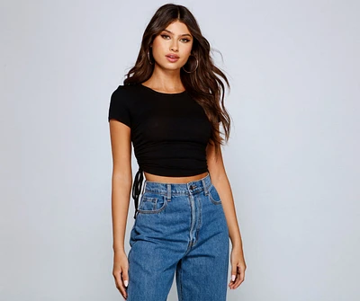 Pull Me Ruched Ribbed Knit Crop Top