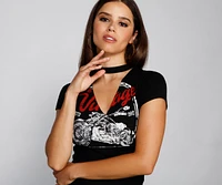 Edgy Vintage Style Cutout Graphic Tee
