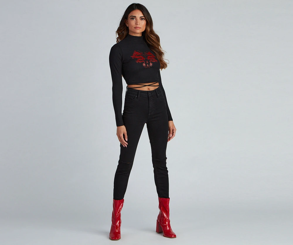 Brave And Bold Dragon Lace Up Crop Top