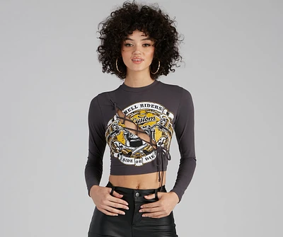 Ride Or Die Lace-Up Graphic Top