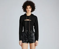 Hawt Crop Chain Detail Hoodie Top