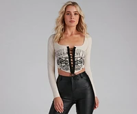 Wheels Of Fire Lace-Up Graphic Top