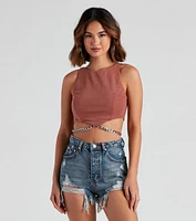 Chain Of Plans High Neck Crop Top