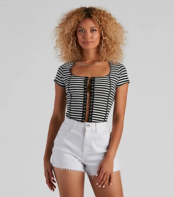 Striped Slay Rib Knit Crop Top