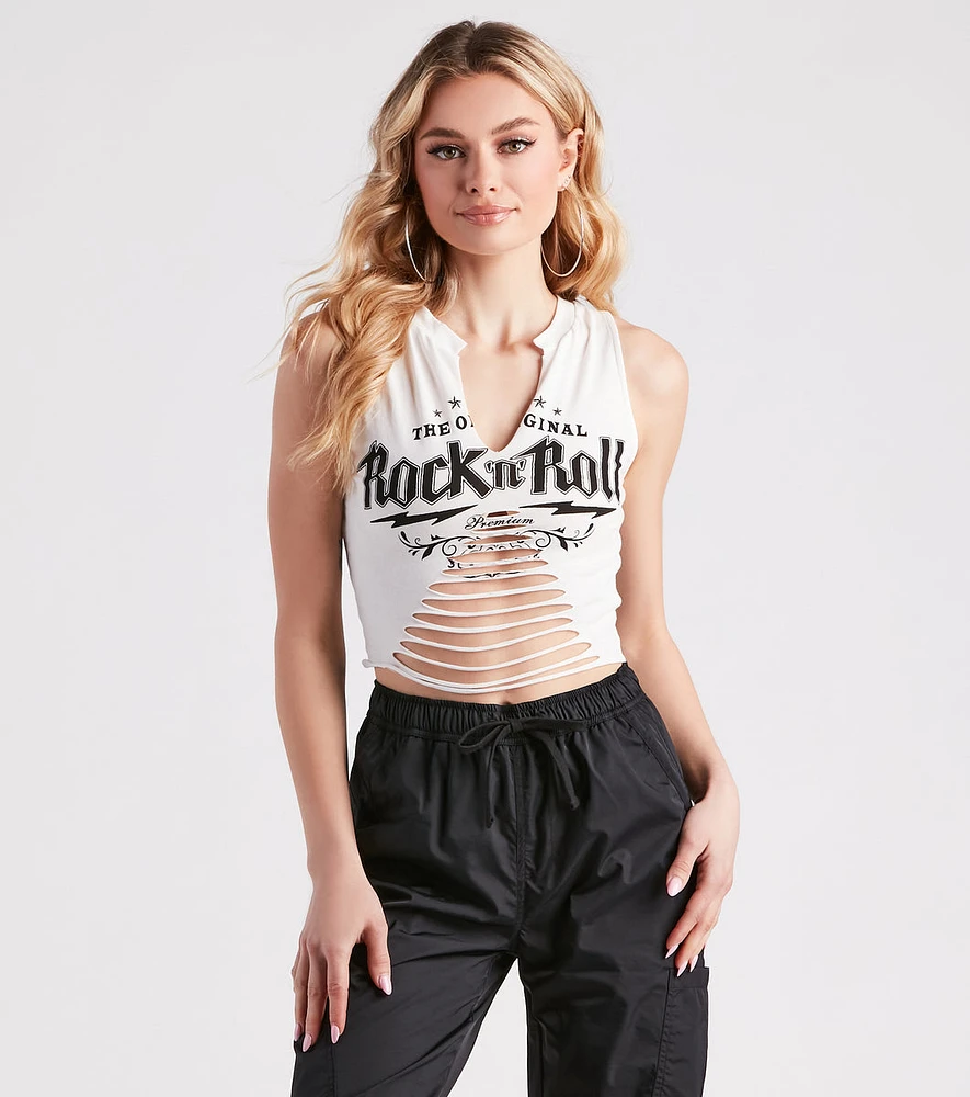 OGs Only Rock N Roll Graphic Sleeveless Crop Top