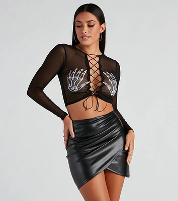 Sultry Skeleton Lace-Up Crop Top