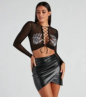 Sultry Skeleton Lace-Up Crop Top