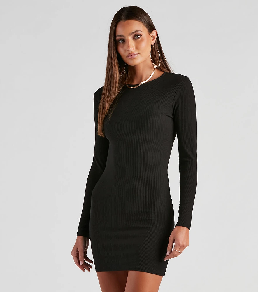 Basic Must-Have Ribbed Knit Mini Dress