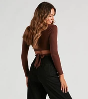 Trendy Tie-Back Long Sleeve Crop Top