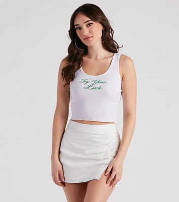 Try Your Luck Cropped Graphic Tank