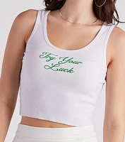 Try Your Luck Cropped Graphic Tank