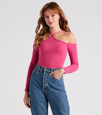 Gimme The Cold Shoulder Rib Knit Top