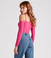 Gimme The Cold Shoulder Rib Knit Top