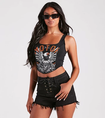 Edgy Vibes Eagle Graphic Cropped Tank