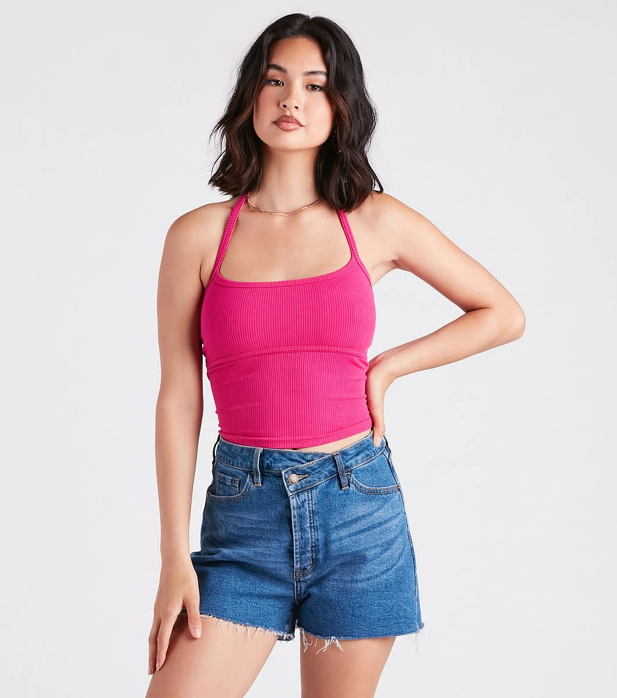 Back To Basics Halter Rib Knit Crop Top