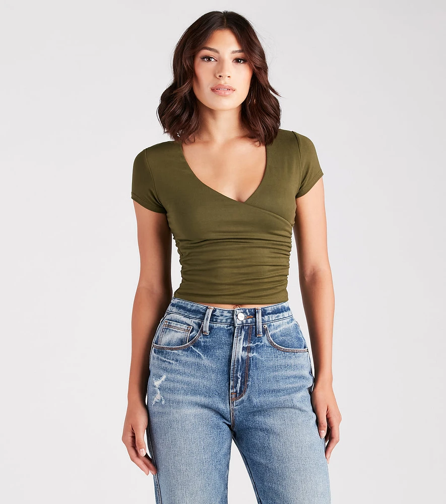 short sleeve wrap front top
