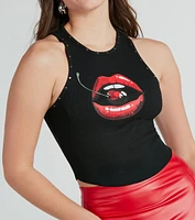 Take A Bite Stud Lips And Cherry Graphic Tank Top