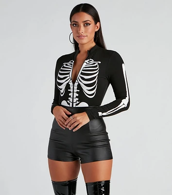 Sultry Skeleton Halloween Mock Neck Bodysuit
