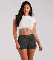 Flaunt Your Shine Rhinestone Fringe Crop Top