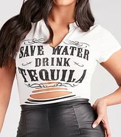 Save Water Drink Tequila Graphic Crop Tee