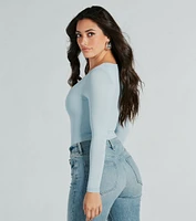 Smooth Silhouette V-Neck Long Sleeve Bodysuit