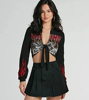 Flame Racer Tie-Front Graphic Crop Top