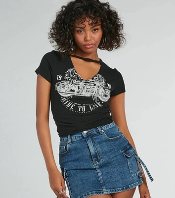 Moto Babe Cutout Knit Graphic Tee