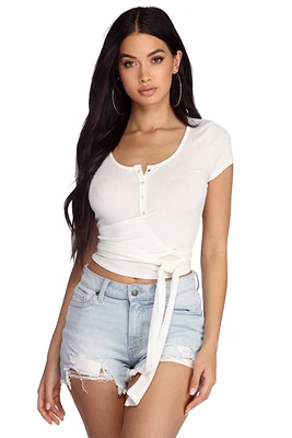 Wrapped Henley Crop Top