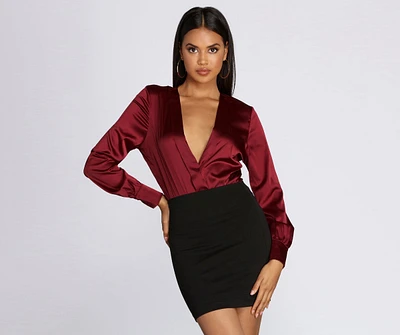 Satin Chic Wrap Front Bodysuit