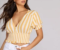 Smocked Stripes Crop Top