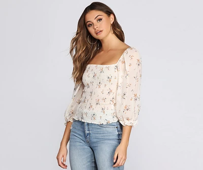 Surely Chiffon Floral Smocked Blouse