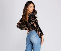 Floral Burnout Long Sleeve Blouse