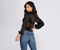 Sleek Satin Lace Blouse